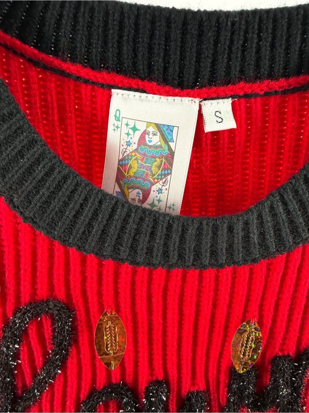 NWT Queen of Sparkle 'Down Set Sparkle' Sweater Vest Black Red Game Day Shirt - Picture 3 of 9